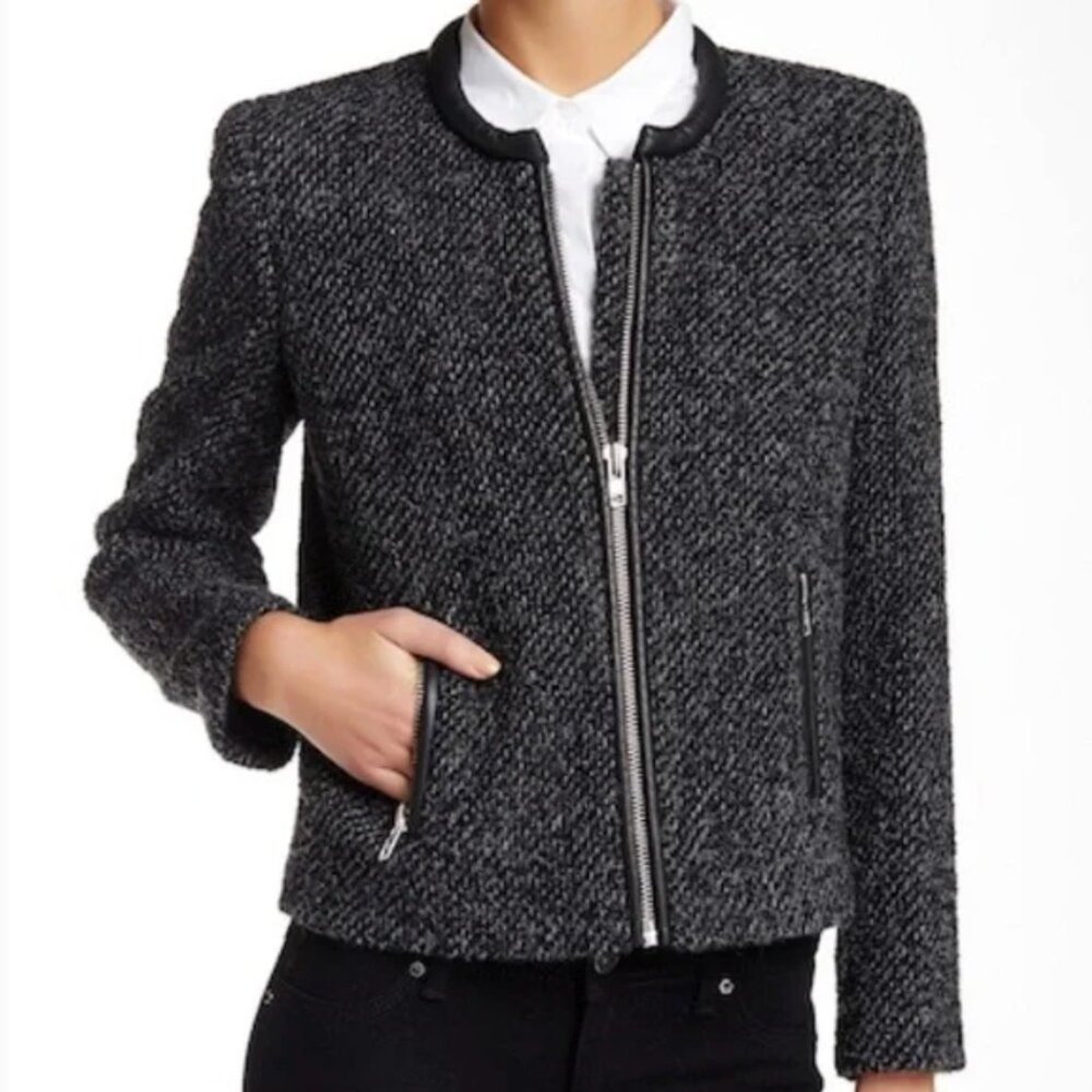 The Kooples Wool Tweed Jacket with Leather Trim – Size 38